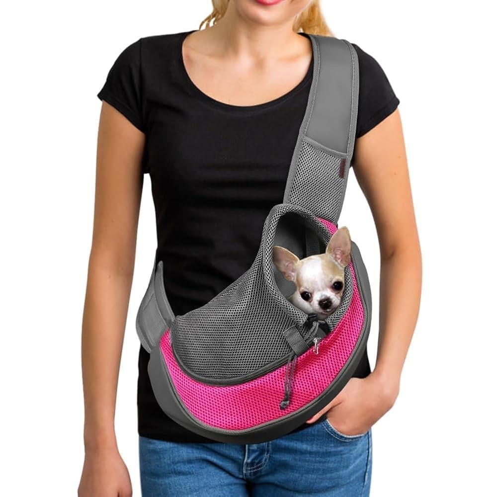Stylish Pink and Gray Crossbody Dog Carrier